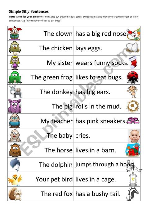 Simple Silly Sentences Esl Worksheet By Daegujeroen