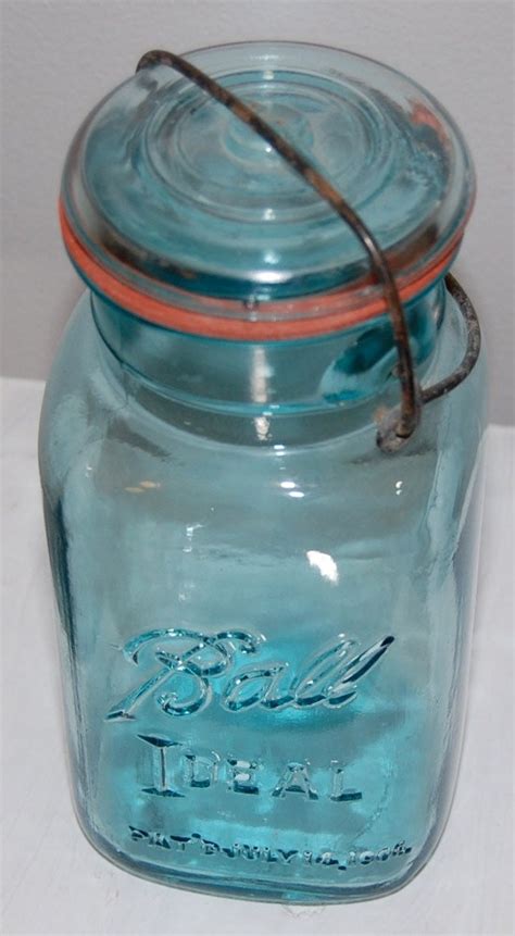 Vintage Ball Ideal Mason Jar Blue Glass Lid Wire Closure Quart