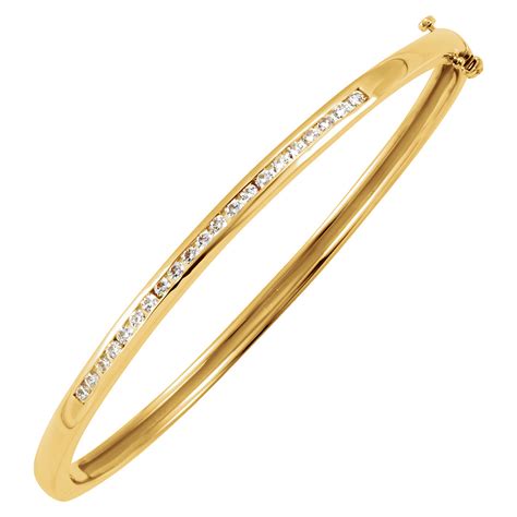 14k Yellow Gold 5 8 Ctw Diamond 3mm Hinged Bangle Bracelet Diamond Luv