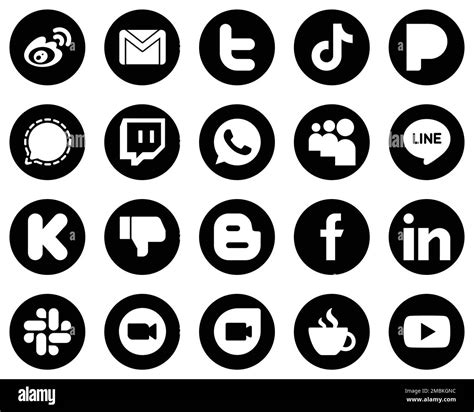 20 iconos de redes sociales blancos de alta definición sobre fondo