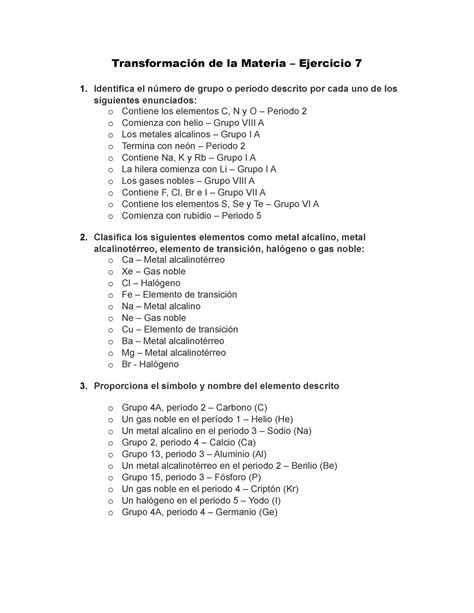 Transformaci N De La Materia Ejercicio Identifica El N Mero De