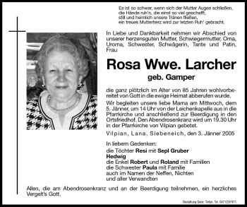 Traueranzeigen Von Rosa Larcher Trauer Bz