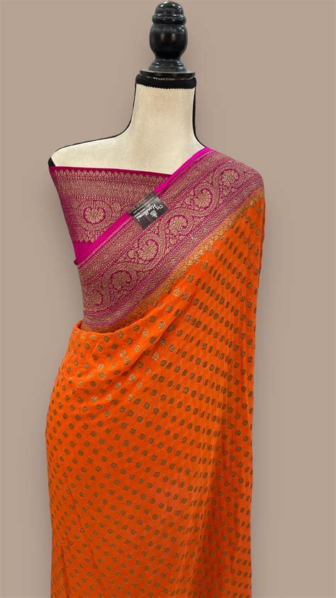 Khaddi Georgette Handloom Banarasi Saree Antique Zari — The Handlooms