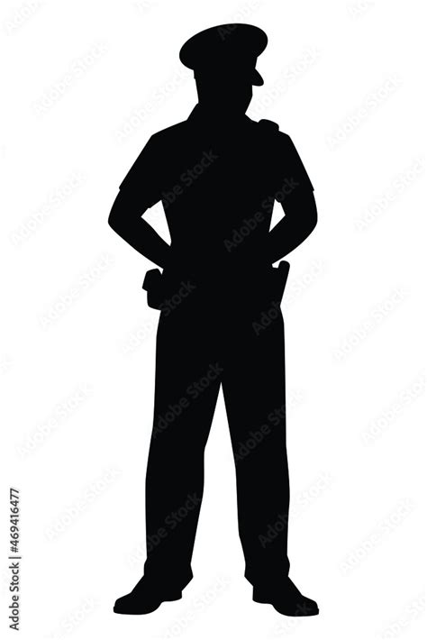 Standing Policeman Silhouette Vector On White Background Cop Officer