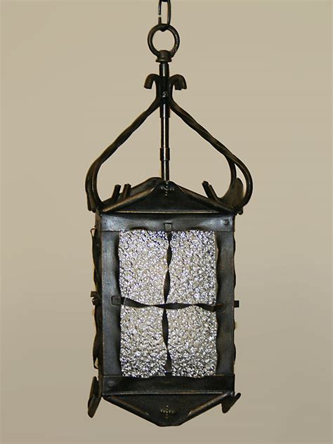 Rustic Lantern w/ Pebbled Glass, c. 1960