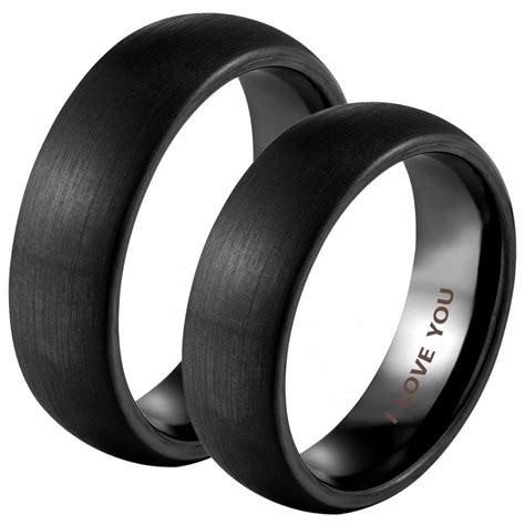 His And Hers Matching Black Tungsten Wedding Engagement Ring Band Set