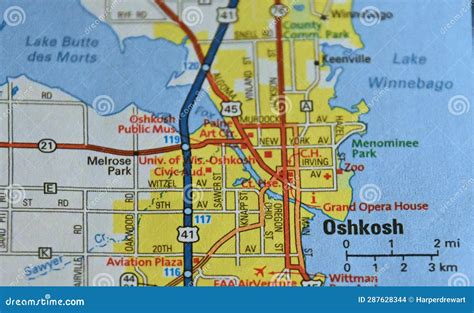 Map Image of Oshkosh, Wisconsin Stock Photo - Image of public, center: 287628344