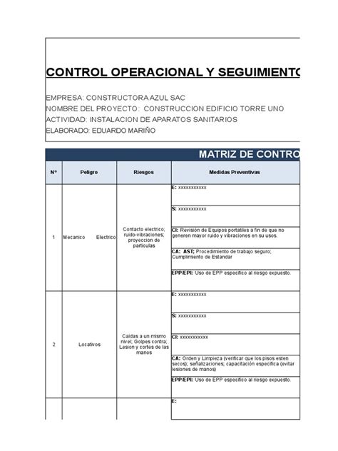 Modelo Matriz De Control Operacional Y Seguimiento Pdf