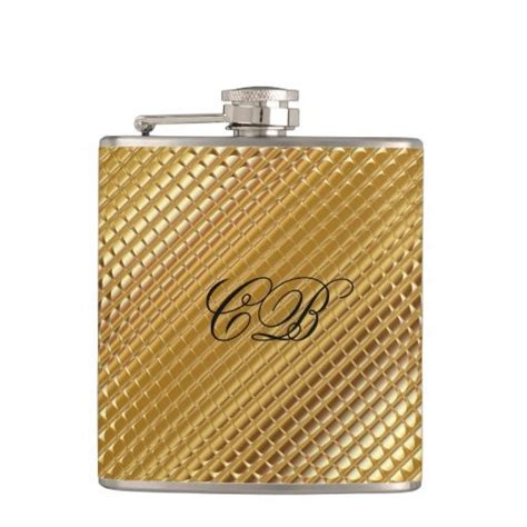 Gold Metal Look Image Monogram Name Hip Flasks Flask Monogrammed