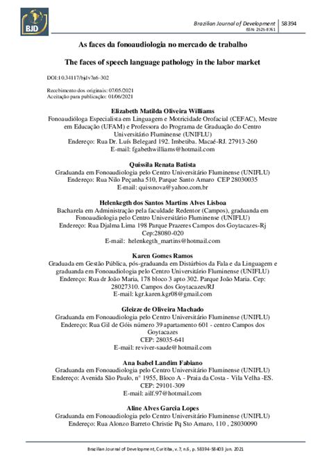 (PDF) As faces da fonoaudiologia no mercado de trabalho / The faces of ...