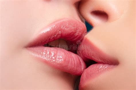 Lesbian Couple Kiss Two Lesbians Kissing Sensual Lips Passion And