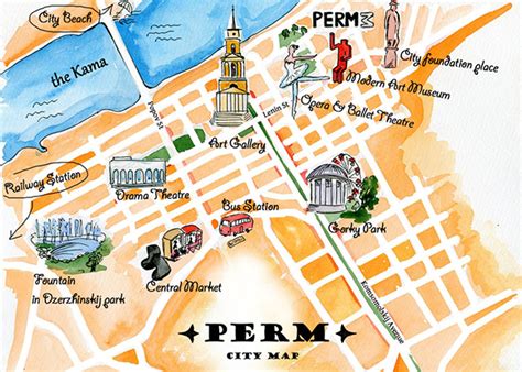 watercolour map  perm russia behance