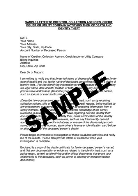 Sample Letter To Creditor Collection Agencies Credit Issuer Or