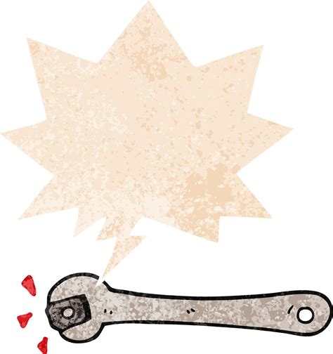 Cartoon Spanner Turning Nut And Speech Bubble In Retro Textured Style