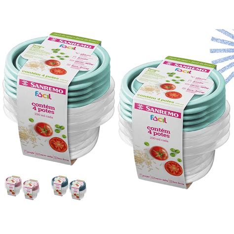 Conjunto 8 Potes Plásticos Redondos Sanremo 230ml BPA Free Fruta