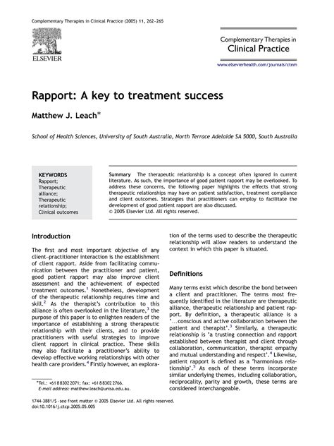 Rapport A Key To Treatment Success Complementary Therapies In