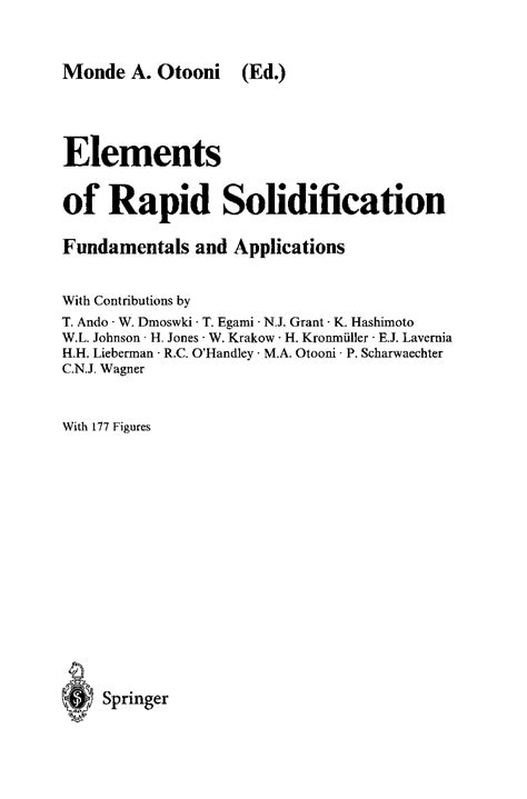 Solution Elements Of Rapid Solidification Fundamentals And