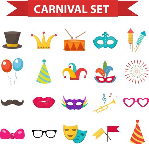 Flat Style Party Icons And Carnival Accessories Isolated On White Background Vector Event