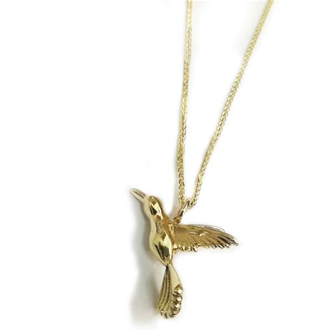 14k Gold Hummingbird Necklace Gold Bird Necklace Bird Etsy