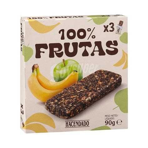 Hacendado Barrita 100 Fruta Manzana Y Platano 90 G Caja 3 U