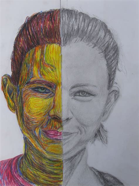 Half And Half Self Portrait Draw One Half Of Your Face In Just Pencil
