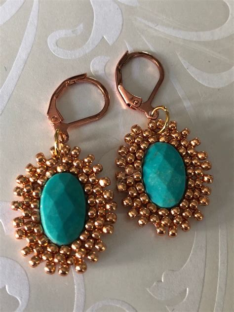 Genuine Turquoise Seed Bead Earrings Dangle Earrings Small Etsy