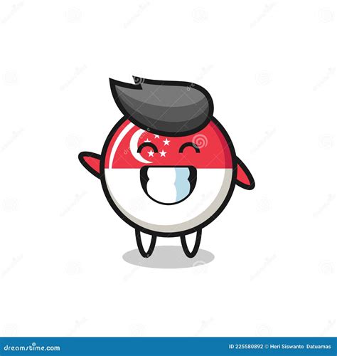 Singapore Flag Badge Cartoon Character Doing Wave Hand Gesture Stock