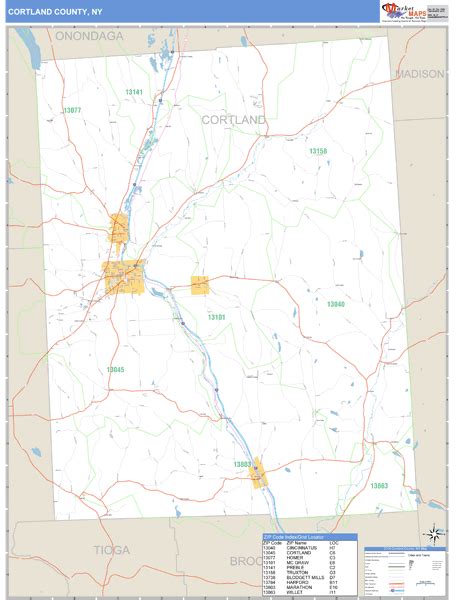 Cortland County, New York Zip Code Wall Map | Maps.com.com