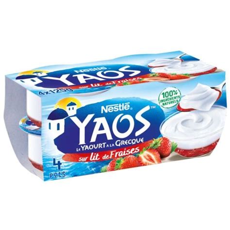 Yaourt À La Grecque Nature Sur Lit De Fraise YAOS les 4 pots de 125g