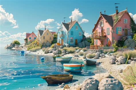 Premium Photo | A charming seaside village with colorful cottages
