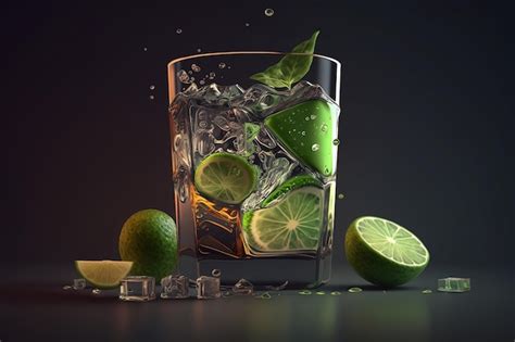 Un Vaso De Alcohol Con Limas Y Cubitos De Hielo Foto Premium