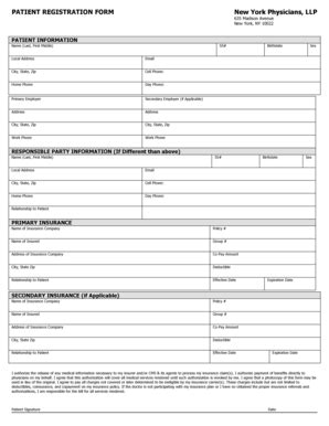 Fillable Online Patient Registration Form New York Physicians Llp Fax