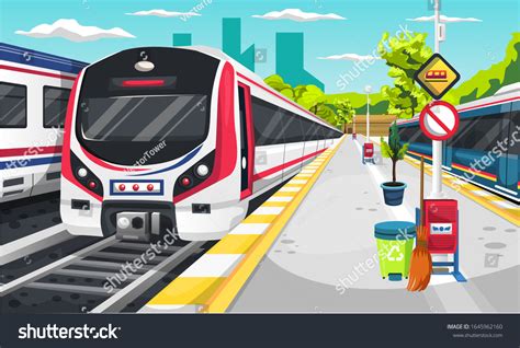 Clean Train Station Electric Train Locomotive Stock Vector (Royalty ...