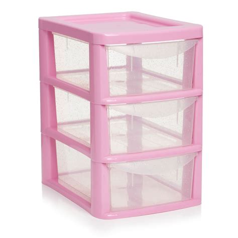 Wilko 3 Drawer Tower Small Pink Wilko