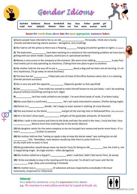 Gender Idioms Discussion Starters S English Esl Worksheets Pdf And Doc