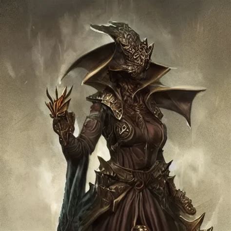 Ferocious Bronze Female Dragonborn Wearing A Cape Stable Diffusion