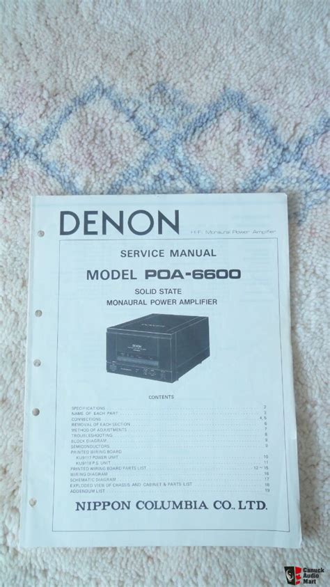 Denon Poa Monaural Power Amplifier Service Manual For Sale