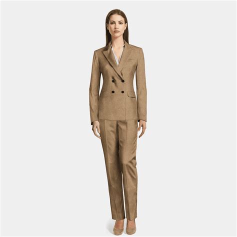 Camel Double Breasted Tweed Pantsuit Sumissura