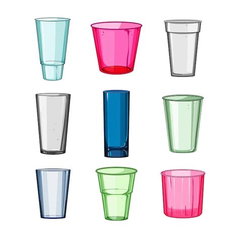 Vaso de plástico conjunto ilustración vectorial de dibujos animados