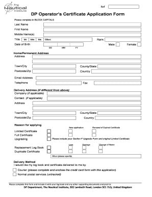 Fillable Online Ref DP Operators Certificate Application Form Please