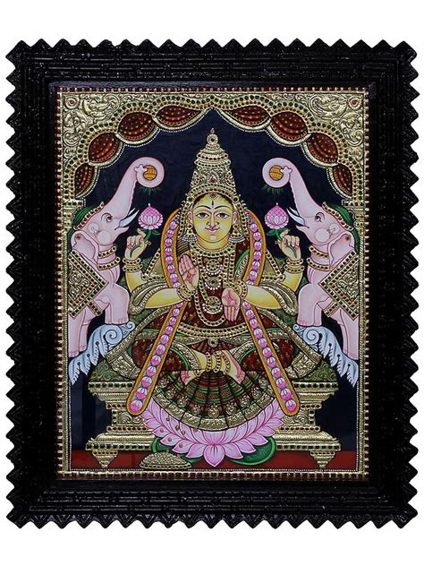 Tanjore Painting Of Goddess Gajalakshmi Traditional Colors With