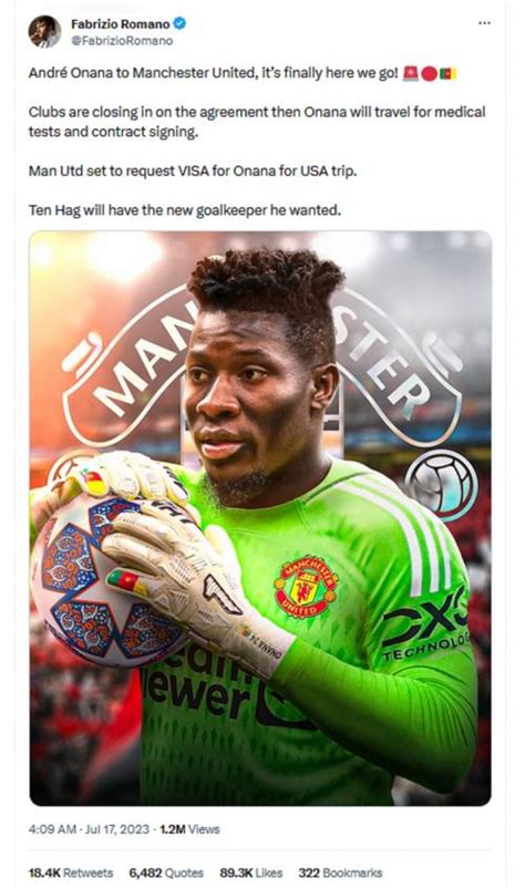 Here We Go Andre Onana Segera Merapat Ke Manchester United Langsung