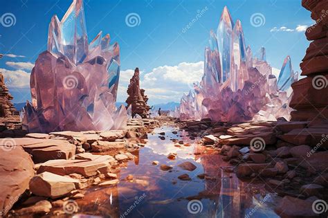 Crystal Desert Fantasy Surreal Crystal Serenity Prismatic Wonderland Generative Ai Stock