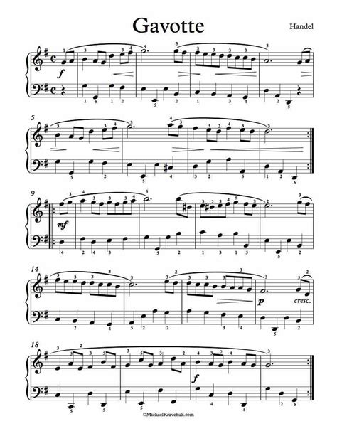 Free Piano Sheet Music - Gavotte In G Major - Handel. From First Book For Pianists. Enjoy ...