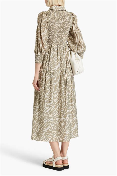 Gestuz Gathered Tiger Print Woven Midi Dress The Outnet