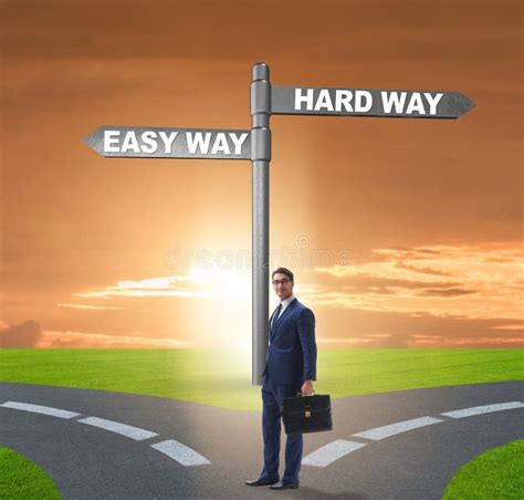 Businessman Choosing Between Hard And Easy Way Stock Photo Image Of