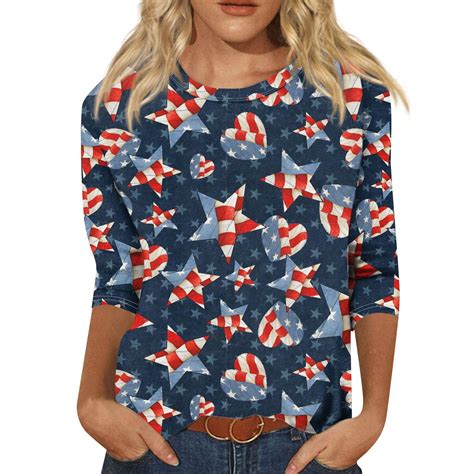 American Flag Shirt For Women 4th Of July 34 Sleeve Patriotic Shirts Patriotic Shirt Loose