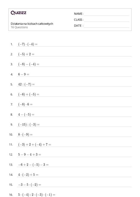 Ponad 50 Operacje Na Liczbach Wymiernych Arkuszy Roboczych Dla Klasa 7