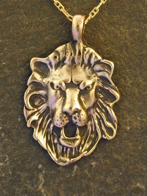 14k Gold Lion Head Pendant On A 14k Gold Chain Etsy