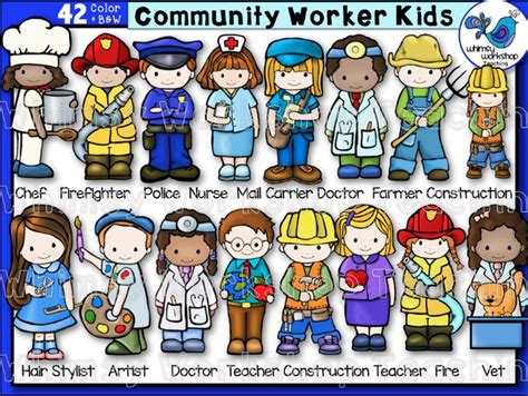 Community Worker Kids Clip Art Set 42 Graphics Community Workers